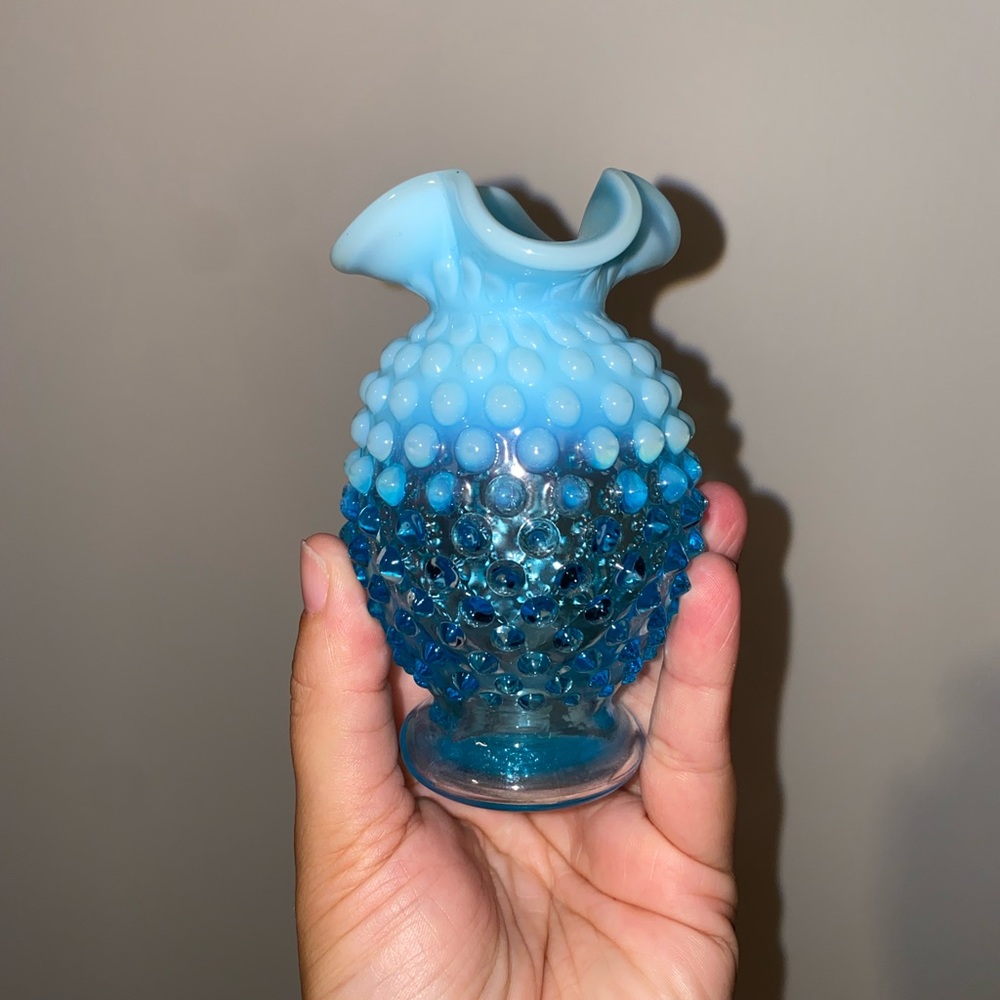 Fenton Blue Opalescent Hobnail Glass Vase